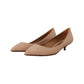 Beige Leather Platform Pumps