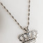 Silver Tone Brass Chain Crown Crystal Pendant  Necklace