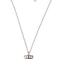 Silver Tone Brass Chain Crown Crystal Pendant  Necklace