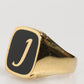 Gold-Tone Real Brass Black Enamel "J" Adjustable Rings