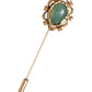 Gold Tone Green Stone Antique Men Accessory Brooch Pin