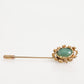 Gold Tone Green Stone Antique Men Accessory Brooch Pin