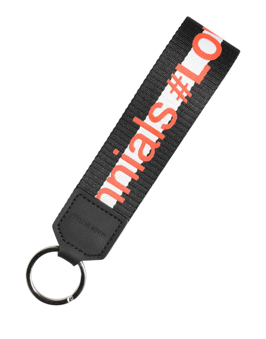 Black Logo Polyester Silver Brass Holder Keychain Keyring