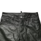 Black Full Grain Leather Mid Waist Trouser Pants