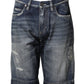 Blue Cotton Distressed Denim Bermuda Shorts