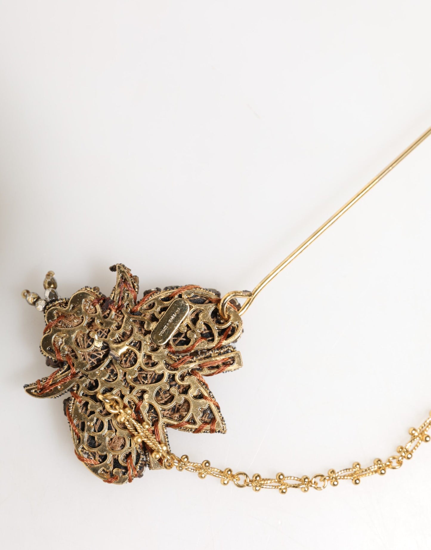 Gold Tone Brass Bee Embellished Chain Lapel Pin Brooch