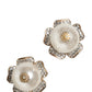 Gold Tone Maxi Faux Pearl Floral Clip-on Jewelry Earrings