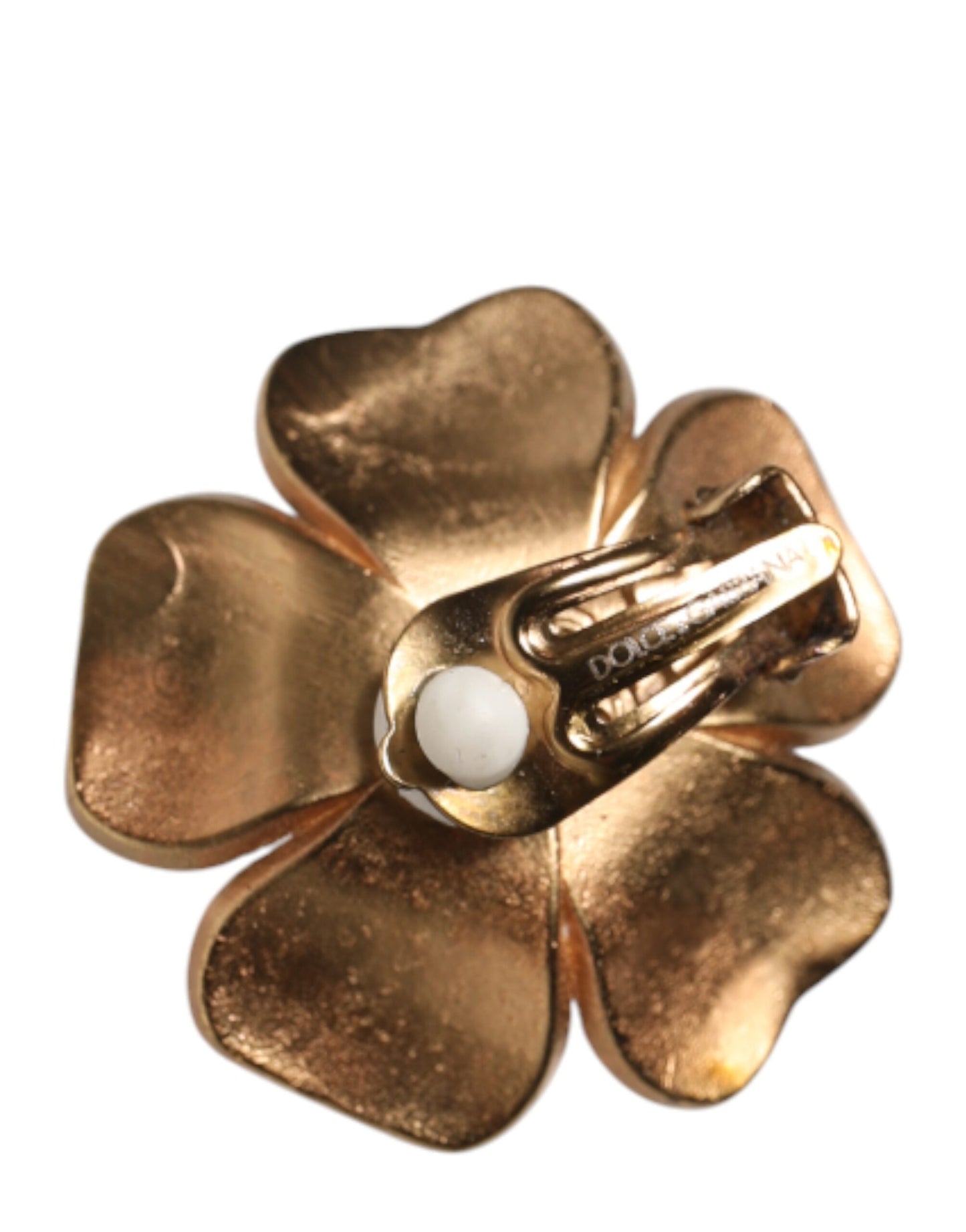 Gold Tone Maxi Faux Pearl Floral Clip-on Jewelry Earrings