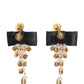 Crystal Chandelier Satin Bow Clip-On Jewelry Earrings