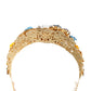Gold Brass Crystal Floral Hortensia Crown Headband Tiara