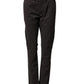 Dark Brown Cotton Stretch Straight Mid Waist Trouser Pants