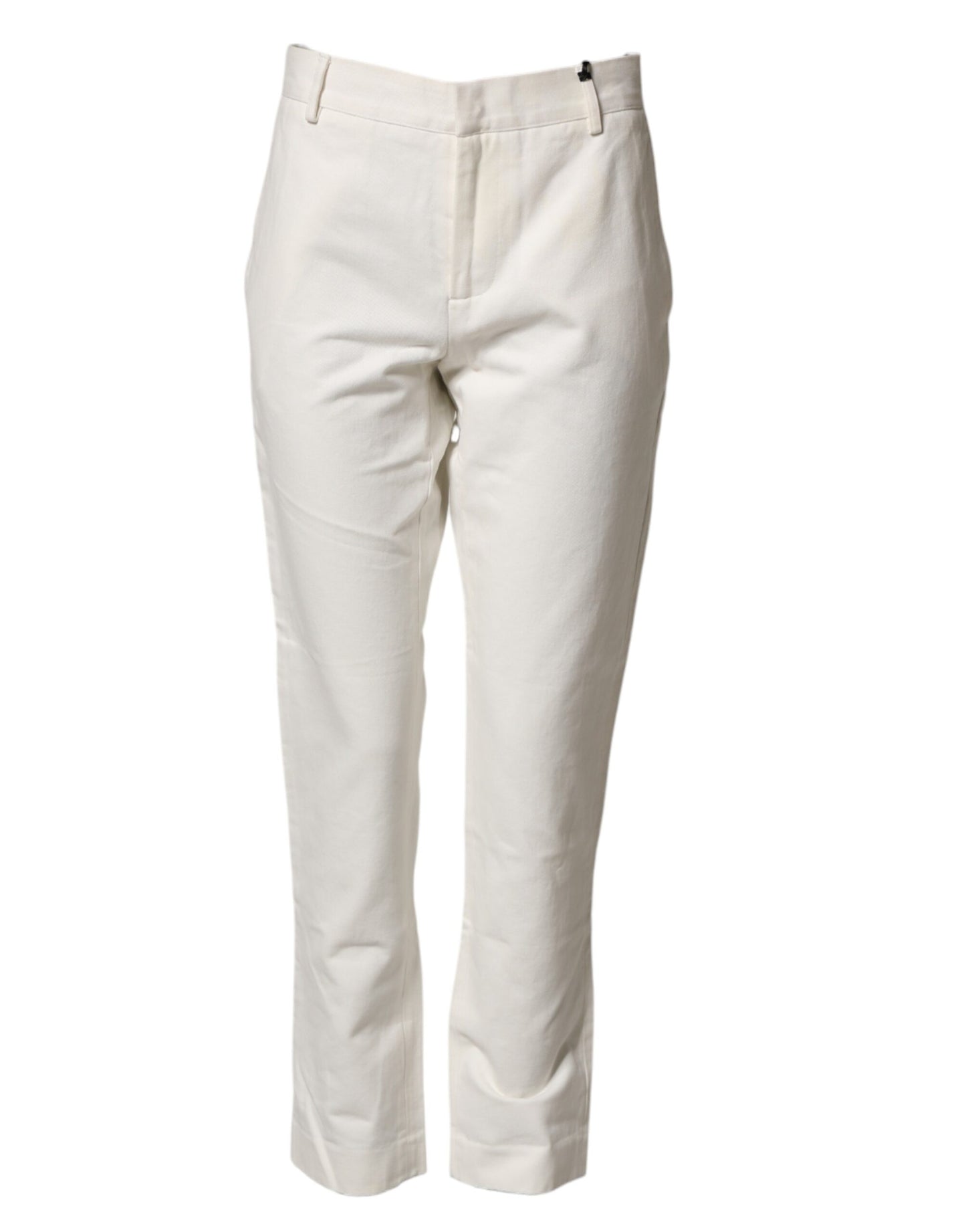 White Cotton Straight Chino Trouser Pants
