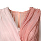 Pink Silk Tulle Long Sleeve V-neck Dress