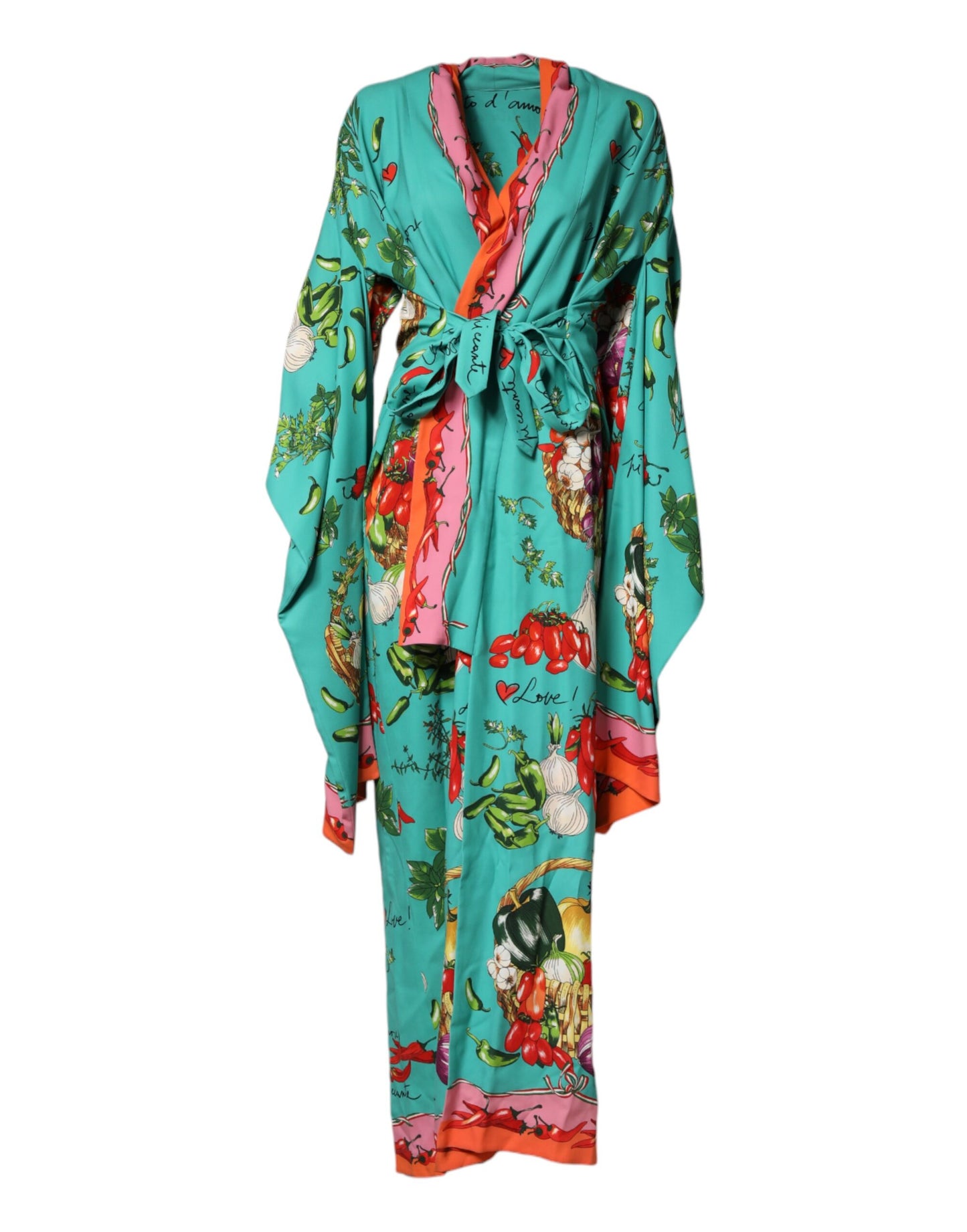 Green Printed Long Sleeve Wrap Coat Dress