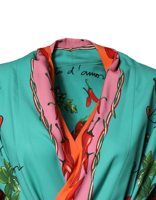 Green Printed Long Sleeve Wrap Coat Dress