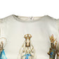 Beige Madonne Print Silk Short Sleeve Dress