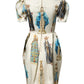 Beige Madonne Print Silk Short Sleeve Dress