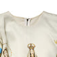 Beige Madonne Print Silk Short Sleeve Dress