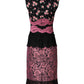 Black Pink Floral Lace Silk Sheath Dress
