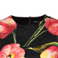Black Floral Print Viscose A-line Mini  Dress