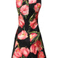 Black Floral Print Viscose A-line Mini  Dress
