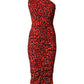 Red Leopard Print Nylon Sheath Midi Dress