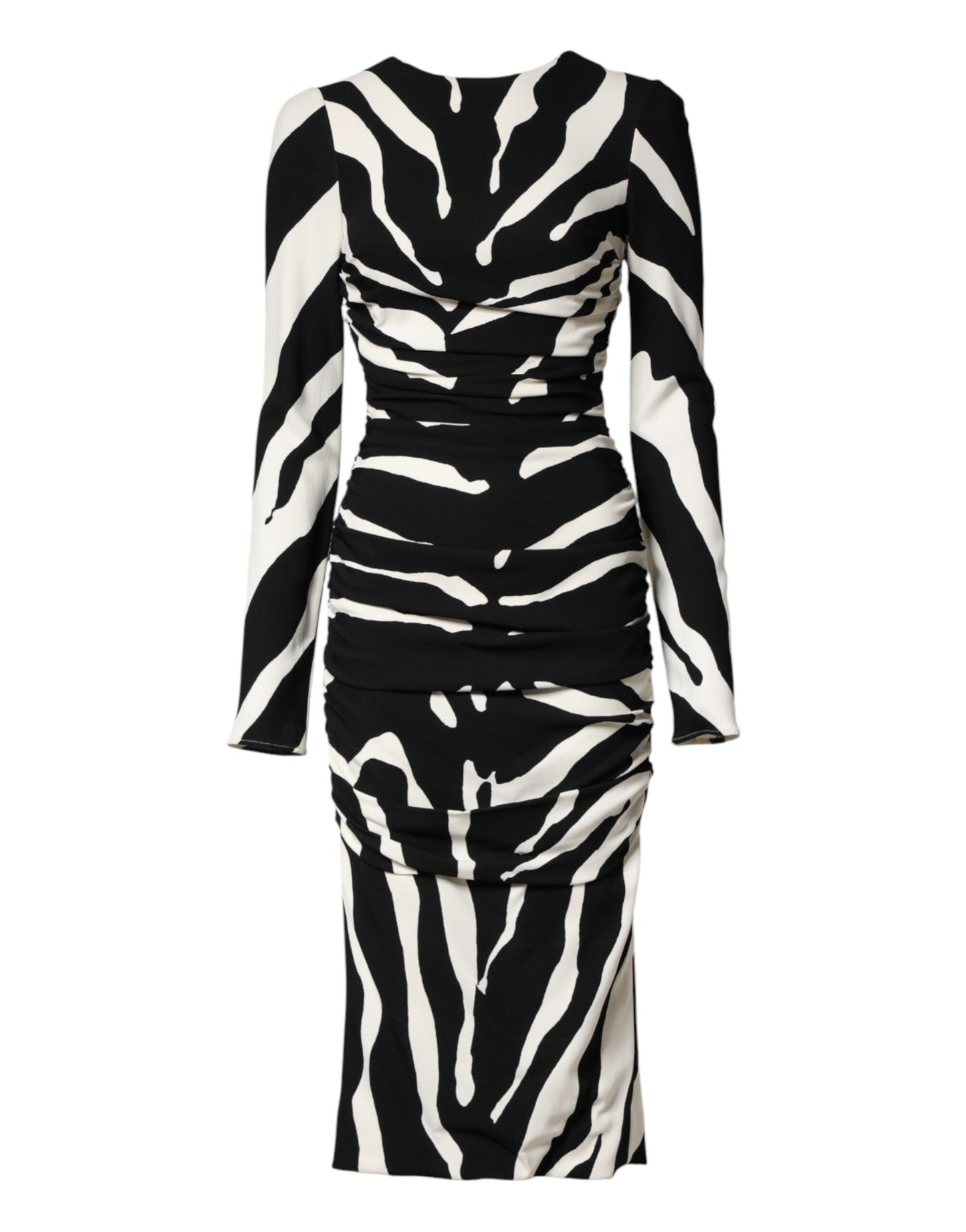 Black White Zebra Viscose Sheath Midi Dress