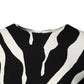 Black White Zebra Viscose Sheath Midi Dress
