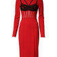 Black Red Contrasting Bra Cady Midi Dress