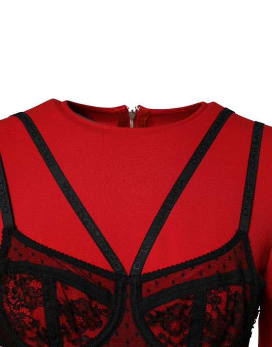 Black Red Contrasting Bra Cady Midi Dress
