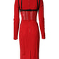 Black Red Contrasting Bra Cady Midi Dress
