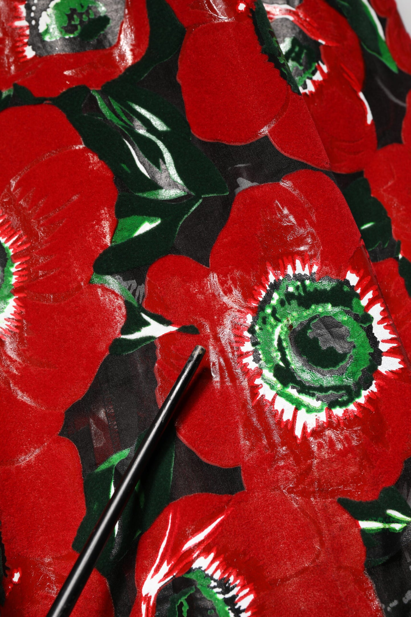 Red Floral Print Nylon A-line Midi Dress