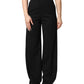 Black Wool Blend Straight High Waist Pants