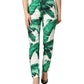 White Green Leaf High Waist Trousers Pants