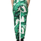 White Green Leaf High Waist Trousers Pants