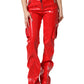 Red Glossy Polyester Cargo Boot Cut Pants