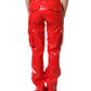 Red Glossy Polyester Cargo Boot Cut Pants