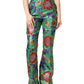 Green Floral Polyester BootCut Trouser Pants