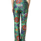 Green Floral Polyester BootCut Trouser Pants