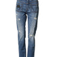 Blue Distressed Washed Cotton Denim Jeans