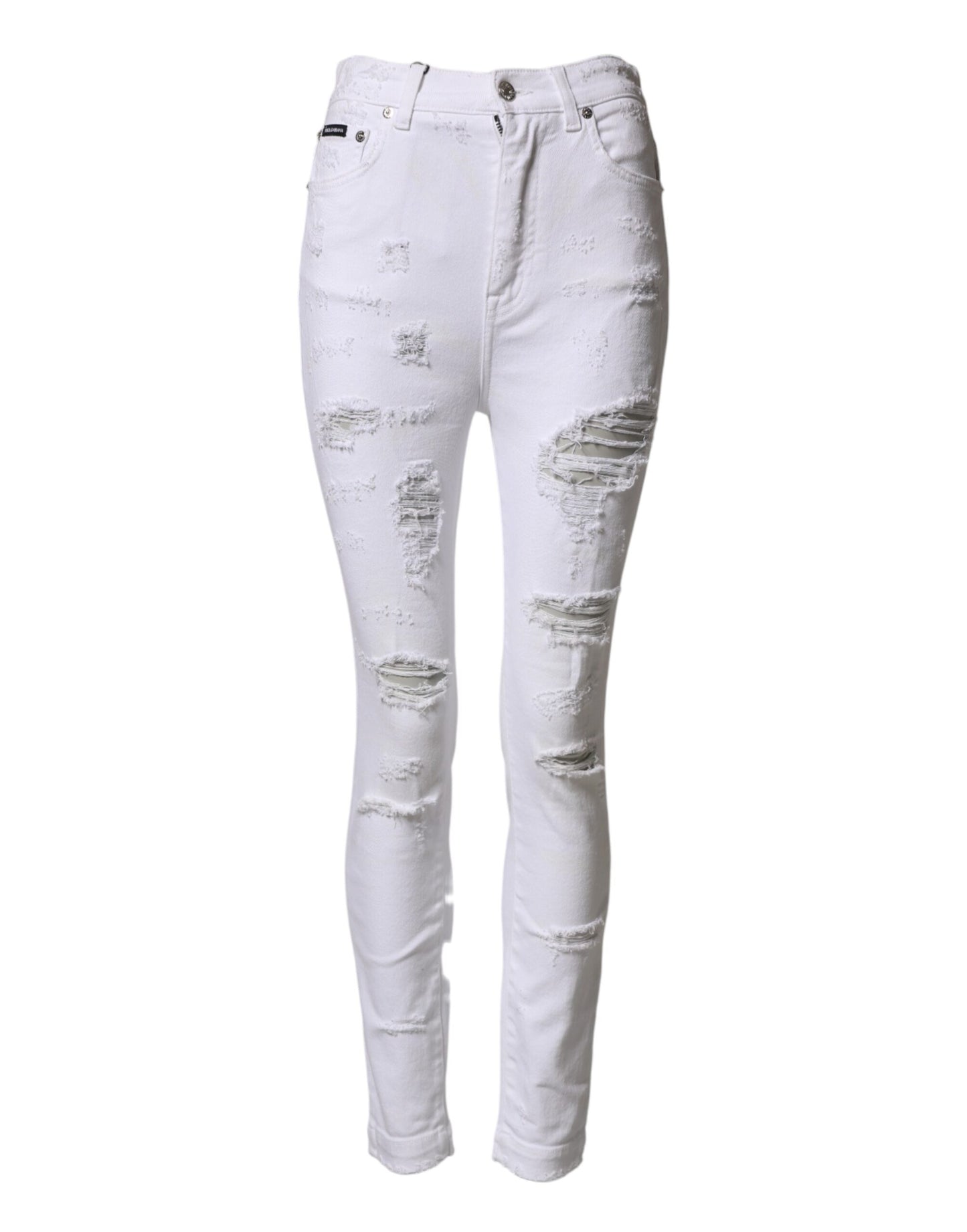 White Distressed High Waist Denim Jeans