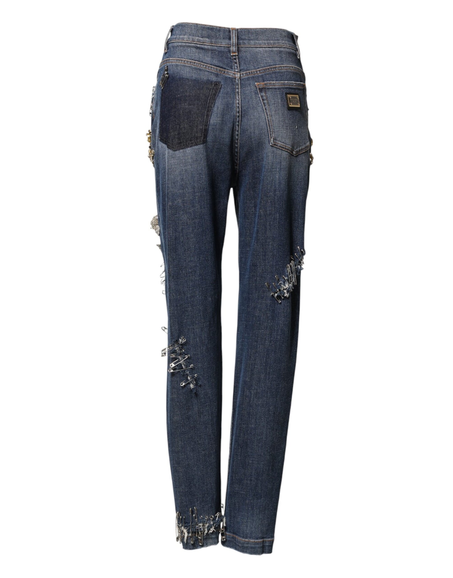 Blue Cotton Rhinestone Embellish Denim Jeans