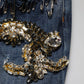 Blue Cotton Rhinestone Embellish Denim Jeans