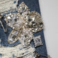 Blue Cotton Rhinestone Embellish Denim Jeans