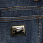 Blue Cotton Rhinestone Embellish Denim Jeans