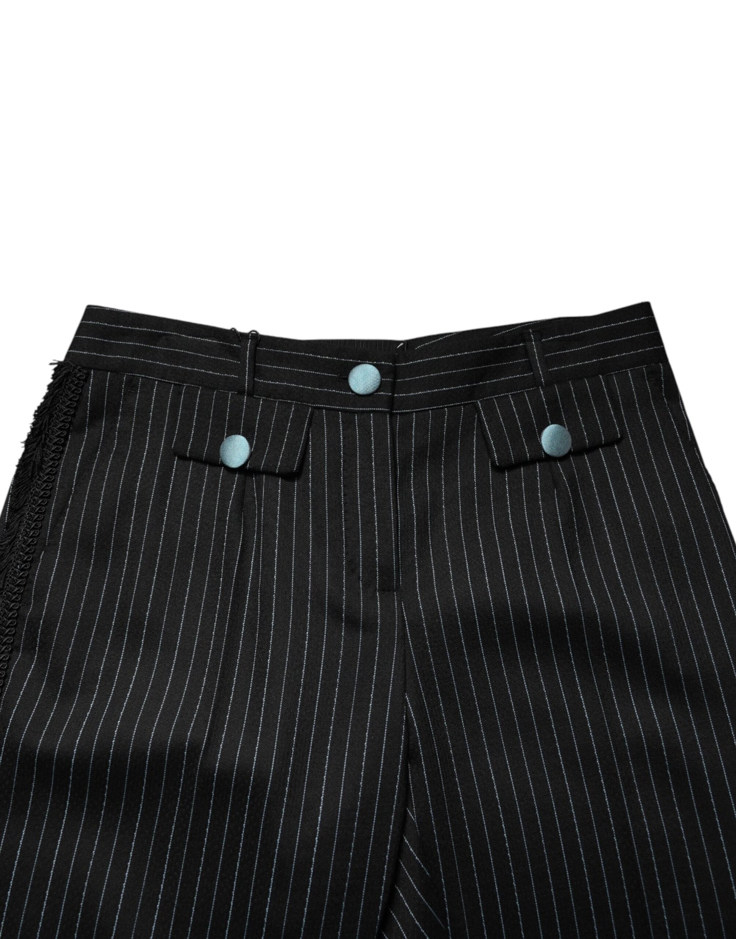 Black Wool Stripes Cropped Trouser Pants