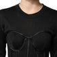 Black Cotton Bustier Corset Short Sleeves T-shirt