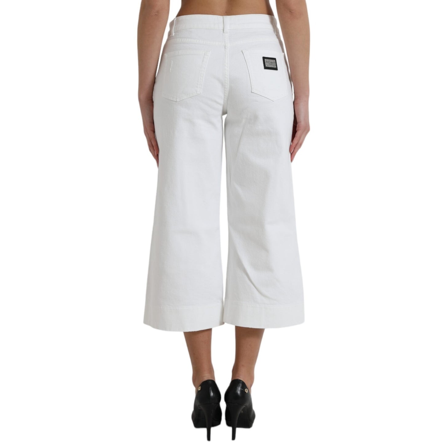 Wide Leg White Cotton Cropped Denim Jeans