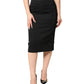 Black Cotton Pencil Cut High Waist Midi Skirt
