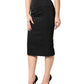 Black Cotton Pencil Cut High Waist Midi Skirt